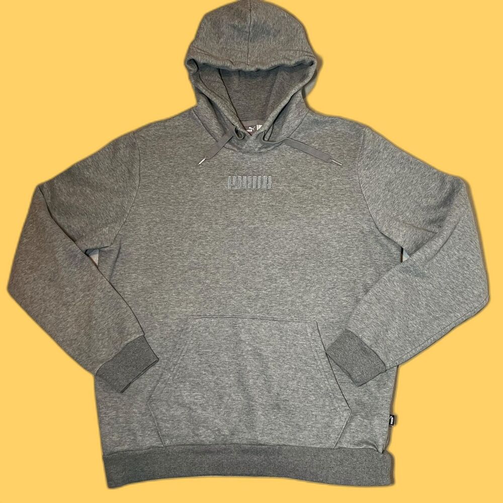 Puma Men's Grey Hoodie with embroidered logo Size M